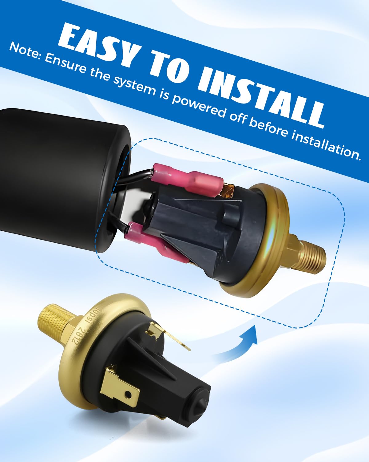 Adjustable Air Pressure Switch 10psi±2psi Pressure Control Fit for Air Oil Water and Vacuum Applications, Pressure Switch for Air Compressor