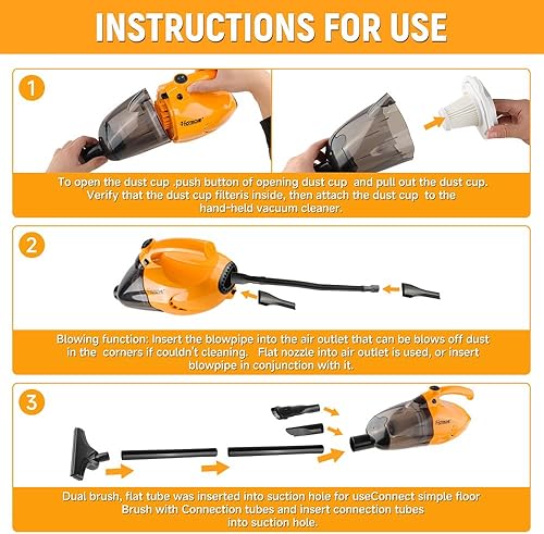 Miniatura 3 de Hoteche Aspiradora con cable, potencia de succión de 15 KPa, capacidad de suciedad de 0.8 L, escoba eléctrica de alta eficiencia para limpieza del