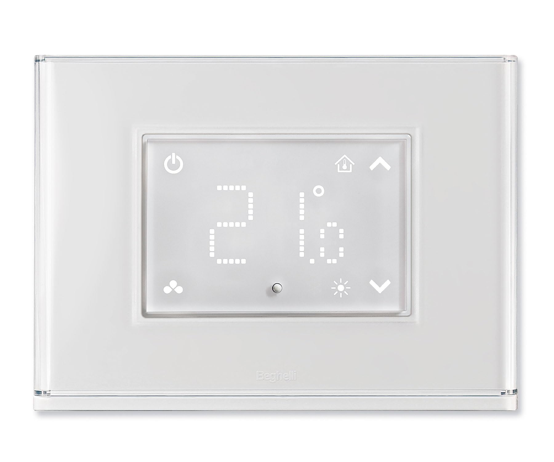 Beghelli - Termostato con Display Touch e Placca Luminosa Retroilluminata con 15 Colori, Sensore Luce, Modalità Condizionamento e Riscaldamento, Modalità Luce di Emergenza, Batteria Inclusa