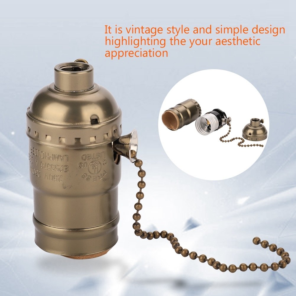 Portalampada E27 Vintage In Alluminio Con Catenella - Per Tavolo, Cucina, Camera, Bar E Ristoranti (Bronzo) - Foto 10