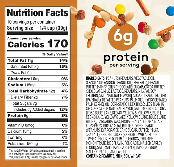 Snak Club Peanut Butter Chocolate Trail Mix with Peanuts, Peanut Butter M&M’S, Toffee Peanuts, and Pretzels, 11 oz Resealable Bag - 1