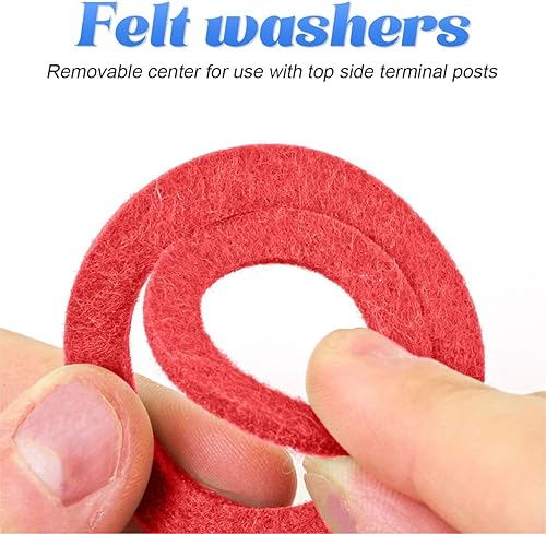 Miniatura 9 de BESULEN 10 unidades de cuñas de terminal de poste de batería de automóvil, tapas de terminal de plomo automático con 12 arandelas para reparación de