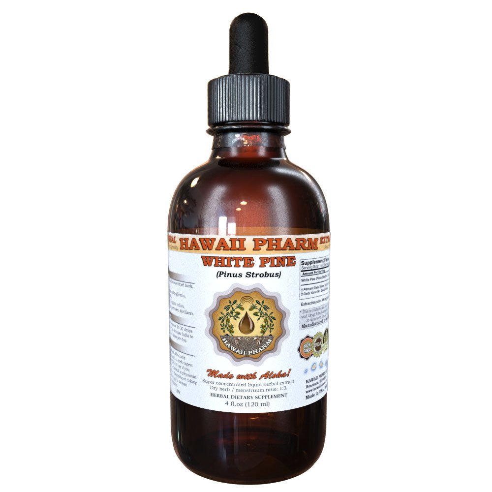 Hawaii Pharm White Pine Liquid Extract, White Pine (Pinus Strobus) Bark Powder Tincture, Herbal Supplement, Made in USA, 4 fl.oz