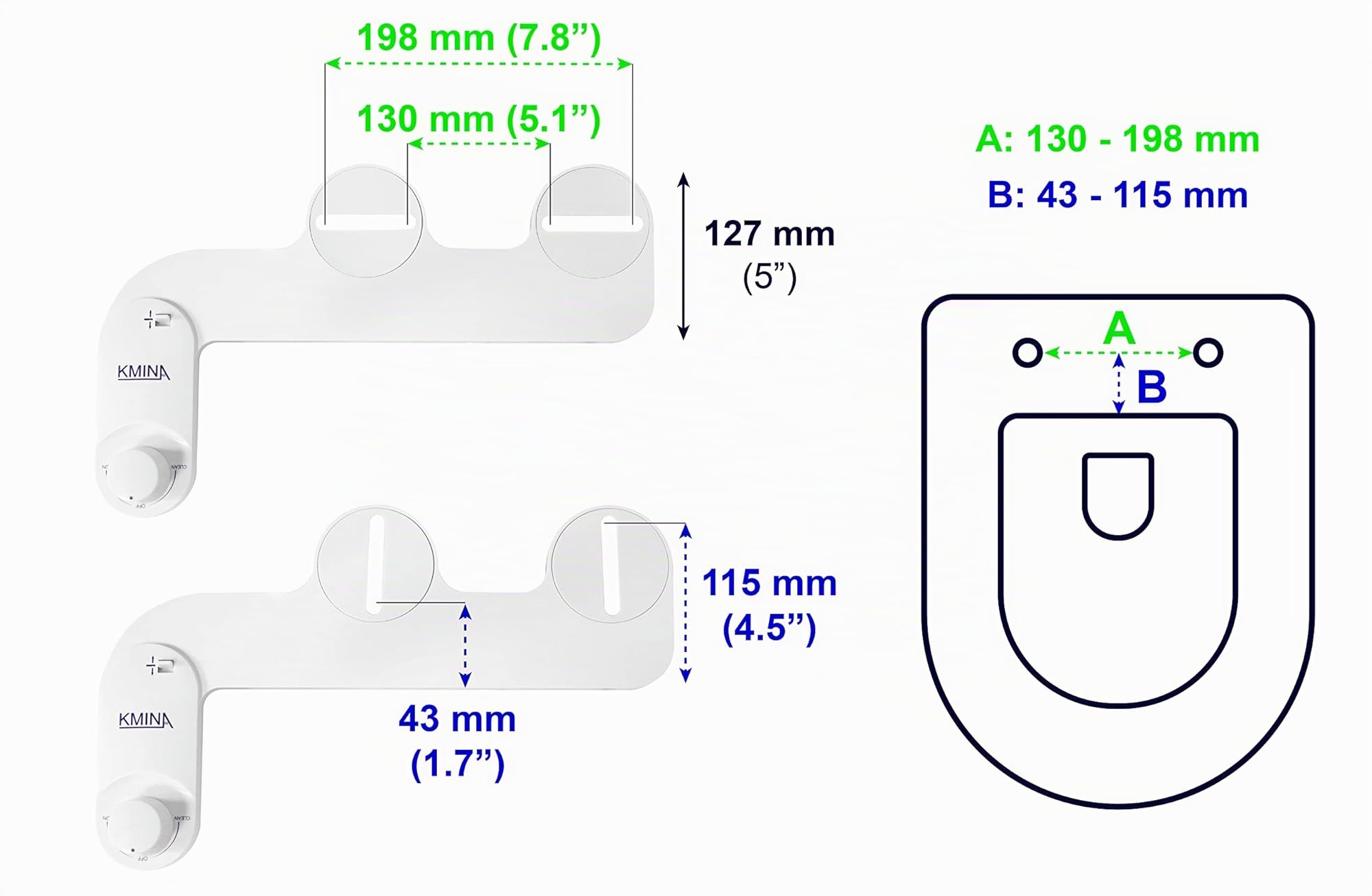 KMINA Bidet Aufsatz für Toilette Kaltwasser Weiß, WC Dusche nicht elektrisch mit 80 cm Schlauch, Toilette Bidet Einsatz mit Selbstreinigungsfunktion und verstellbarer Düse, ultra flach