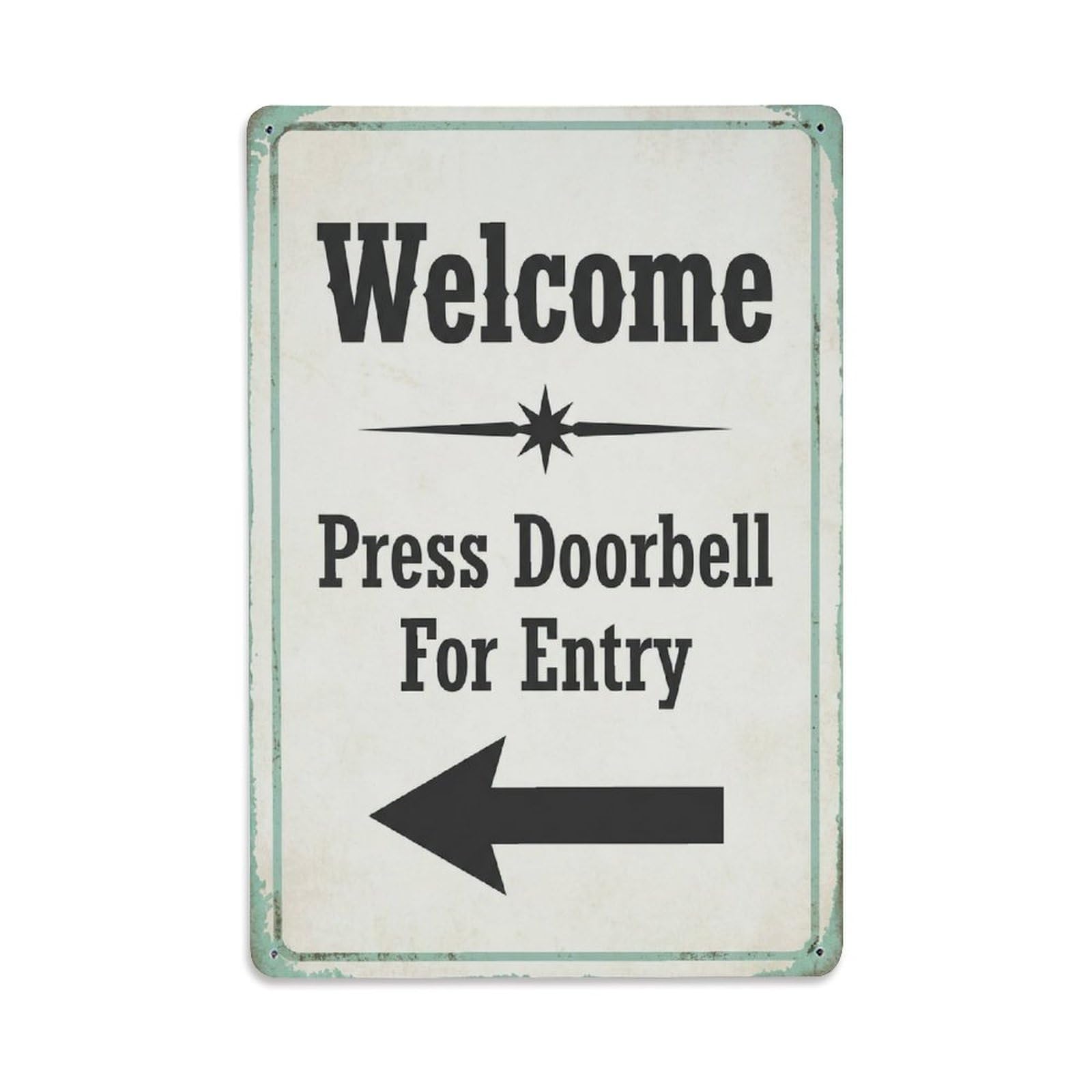 Vintage Welcome Press Doorbell For Entry Arrow Star Metal Tin Sign