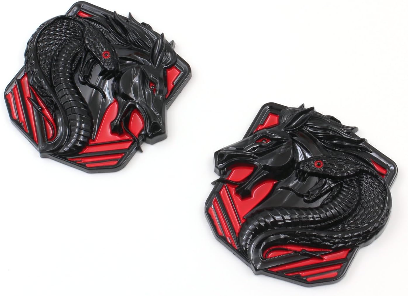Pair Custom Dark Horse Cobra Style Emblem Compatible with 2011-2024+ Mustang F150 Dark Coyote Badge (Black Red)