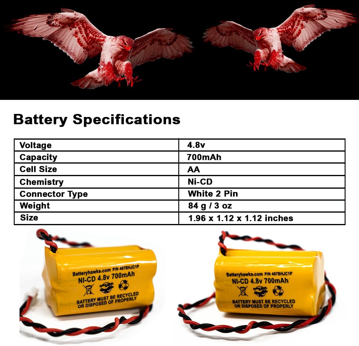 4.8v 700MAH Battery for Exit Sign Emergency Light BL93NC487 BL93NC484 BL93NC485 4.8v 500mah 4.8v 800mah NiCd NiCad Battery Ni Cd White Connector (5 Pack)