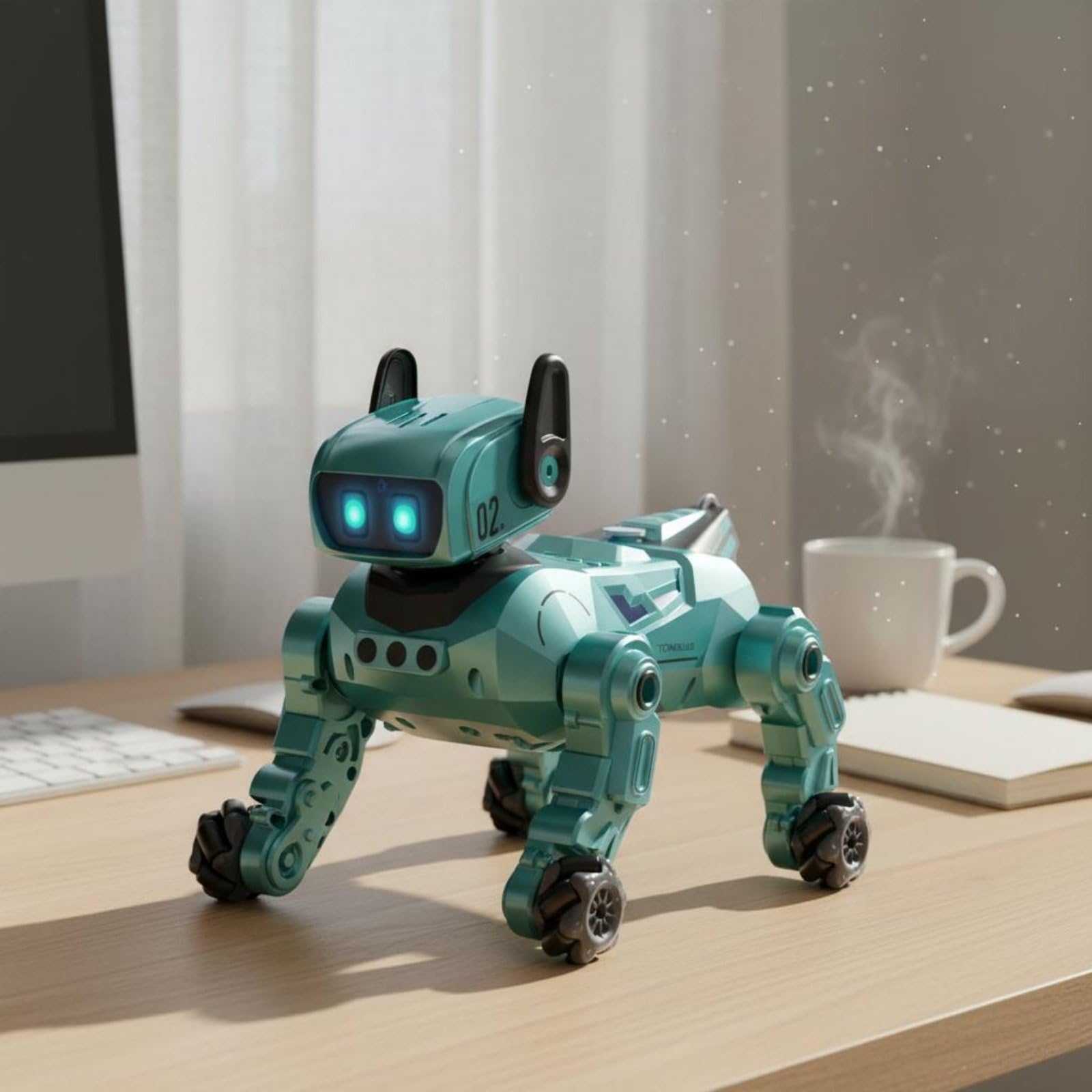 Robótico con IA Conversación por Voz Robot Mascota Interactivo Juegos Pequeños Compañero Robot de Escritorio para Niños, Turquesa