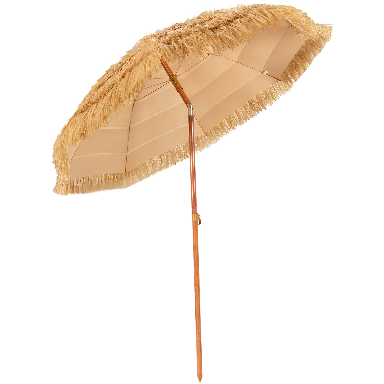 COSTWAY Sombrilla hawaiana, diámetro 175 cm, paja, plegable 30°, para jardín, balcón, playa, naturaleza
