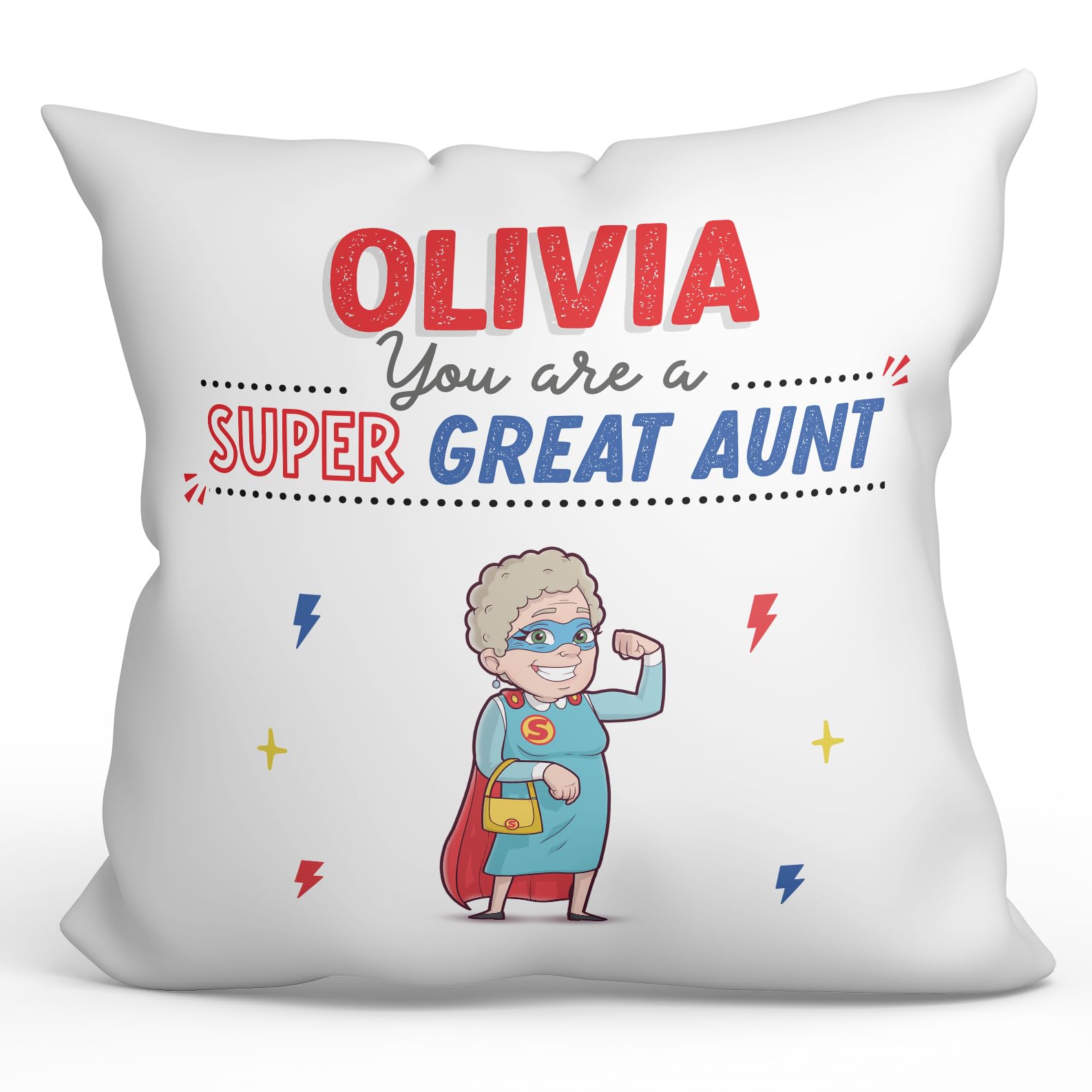 MUGFFINS Personalised Cushion for GREAT AUNT Padding included - in English - You are Super! - Funny custom gift - Pillow: cover and filling 15.7x15.7 inches