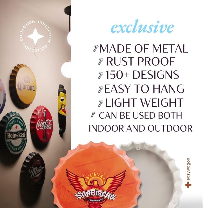 Image of EAZYWAGON Decorative Metal Bottle Caps Wall Sign Plates - 14X14 Inches - SR H | Metal Wall Hanging Bottle Cap for Home, Farmhouse, Bar & Cafe Decoration | Vintage & Retro Look Plaques