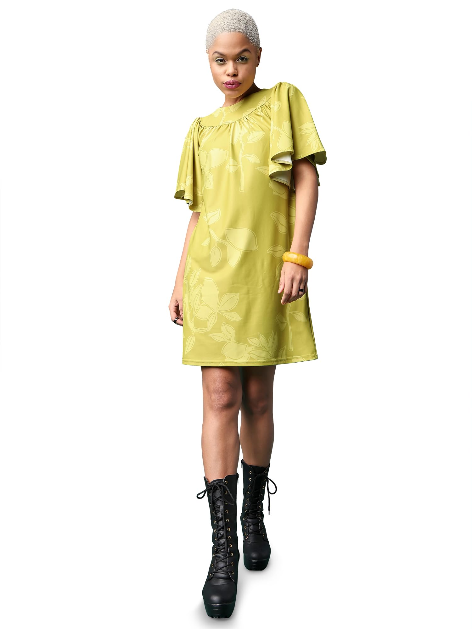 Purvaja Womens Ruffle Above Knee Length Dress (Wini-085-Perrie_Lemon_X-Large)