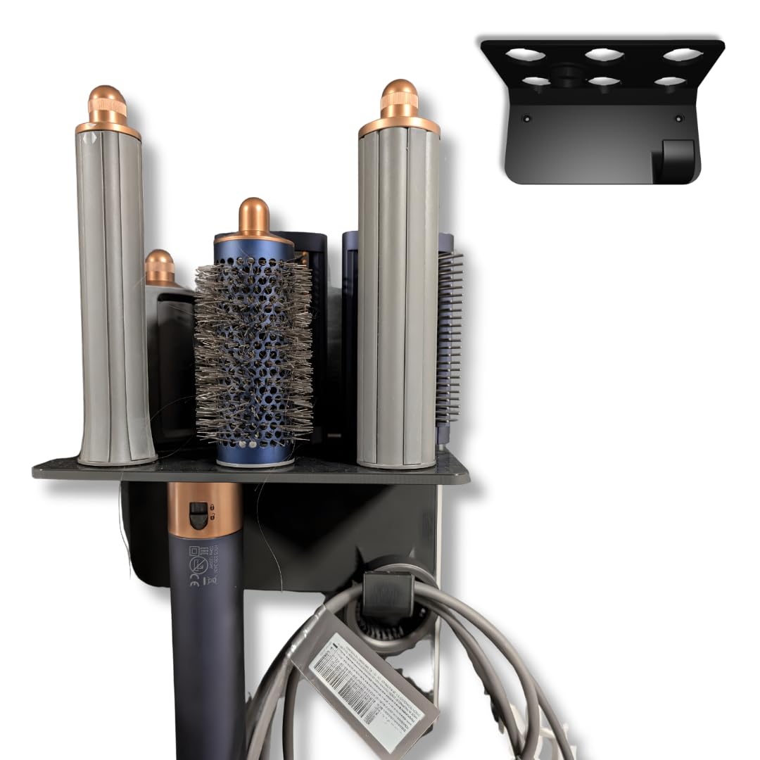 Crysendo Wall Mount Holder Compatible with Dyson Airwrap Complete, Airwrap Long & Air Wrap Multi-Styler | 6-Slot Dyson Hair Tool Organizer Stand | Durable & Space-Saving Wall Rack for Bathroom (Black)-image-7