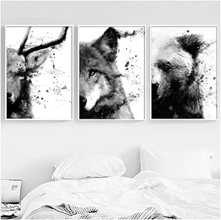LIANGNIBAIHUO Acquerello Cervo Lupo Orso Poster e Stampe nordici Quadri su Tela Pittura Immagini per Decor per soggiorno-50x70cm Senza Cornice