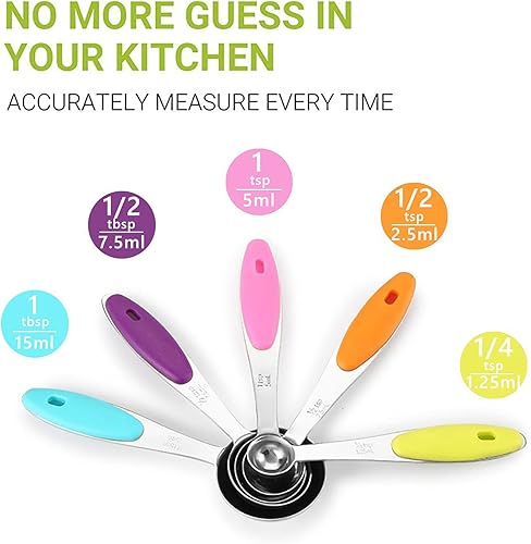 Miniatura 3 de Juego de 10 tazas y cucharas medidoras de acero inoxidable, cuchara de café en polvo, cuchara medidora, cuchara, herramientas para hornear, taza