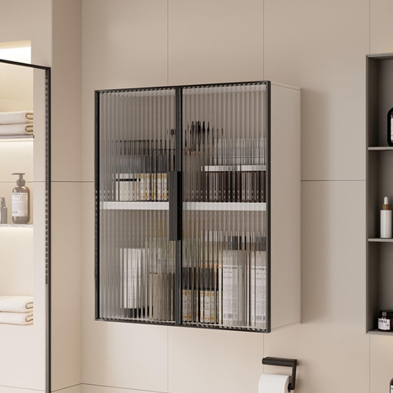 Wall Mounted Aluminum Bathroom & Kitchen Sto Cabinet Over The Toilet Metal Versatile Mcine Cabinet & Makeup Shelf For Efficient Space Saving Soluts,White+Black-60*15*50Cm,White+black-60*15*50cm/23.6*