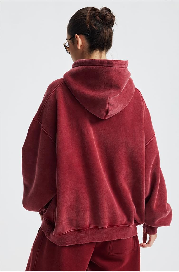 Womens Acid Wash Oversized Hoodie Unisex Couples Heavyweight Fleece Vintage Hoodies Baggy Pullover Sweatshirt - Image 6