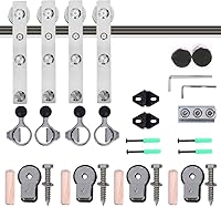 Vista 16 de TSMST Kit de herrajes para puerta corrediza de granero de 6 pies, riel de acero inoxidable de servicio pesado resistente con montaje superior