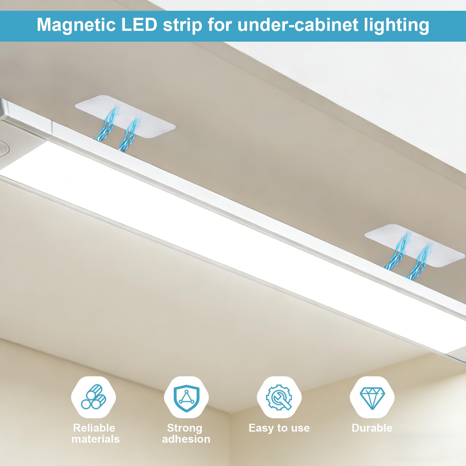 Under Cabinet Magnetic Strips - Secure LED Lights -4