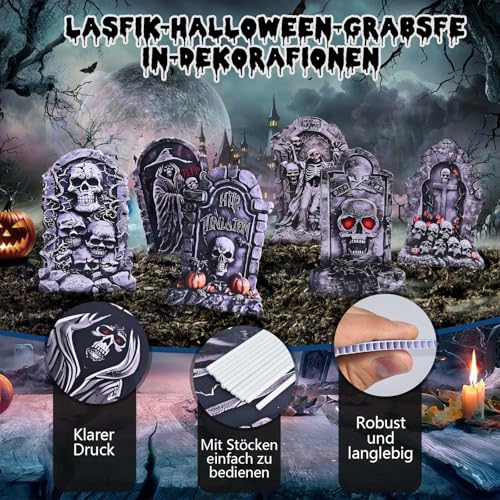 6 Stück Halloween Grabstein Friedhof Deko, Halloween Yard Signs Decor Simulation Halloween Grabstein mit Pfahl für Haunted House Garden, Yard, Halloween Yard Decorations