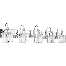 Modern Wall-Mounted Bathroom Vanity Light, 5-Light Chrome Crystal Wall Light, E26 Socket, Stainless Steel Body, Transparent Crystal Lampshades, Bedroom & Bathroom Decor, 39.3 Inch Length