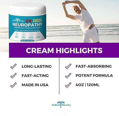 Miniatura 3 de Medical Miracles Terapia nerviosa neuropatía 2X Strength Max- Crema de alivio de potencia para pies, manos, piernas, dedos de los pies - Árnica,