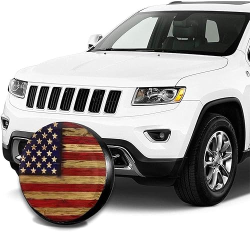 Miniatura 4 de Cubierta de neumáticos de poliéster potable de madera recuperada con bandera estadounidense, cubierta universal de rueda de repuesto para remolque,