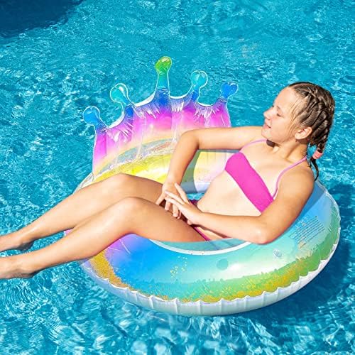 WENYA Swimming Ring for Teenagers12-16 Years Old, Transparent Floating Swimming Ring with Sequin, Inflatable Swimming Ring Tube for Teenagers Swimming Pool Water Sports, 29.5Inch