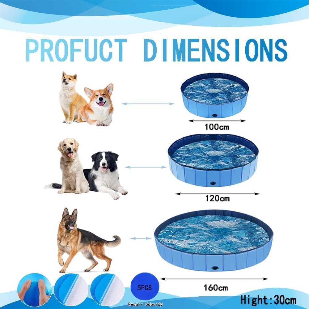 Piscina para perros de 120 x 30 cm, bañera para perros con orificio de drenaje, piscina plegable de 3 capas, antideslizante, piscina para gatos, 3 tamaños disponibles para perros pequeños, medianos y