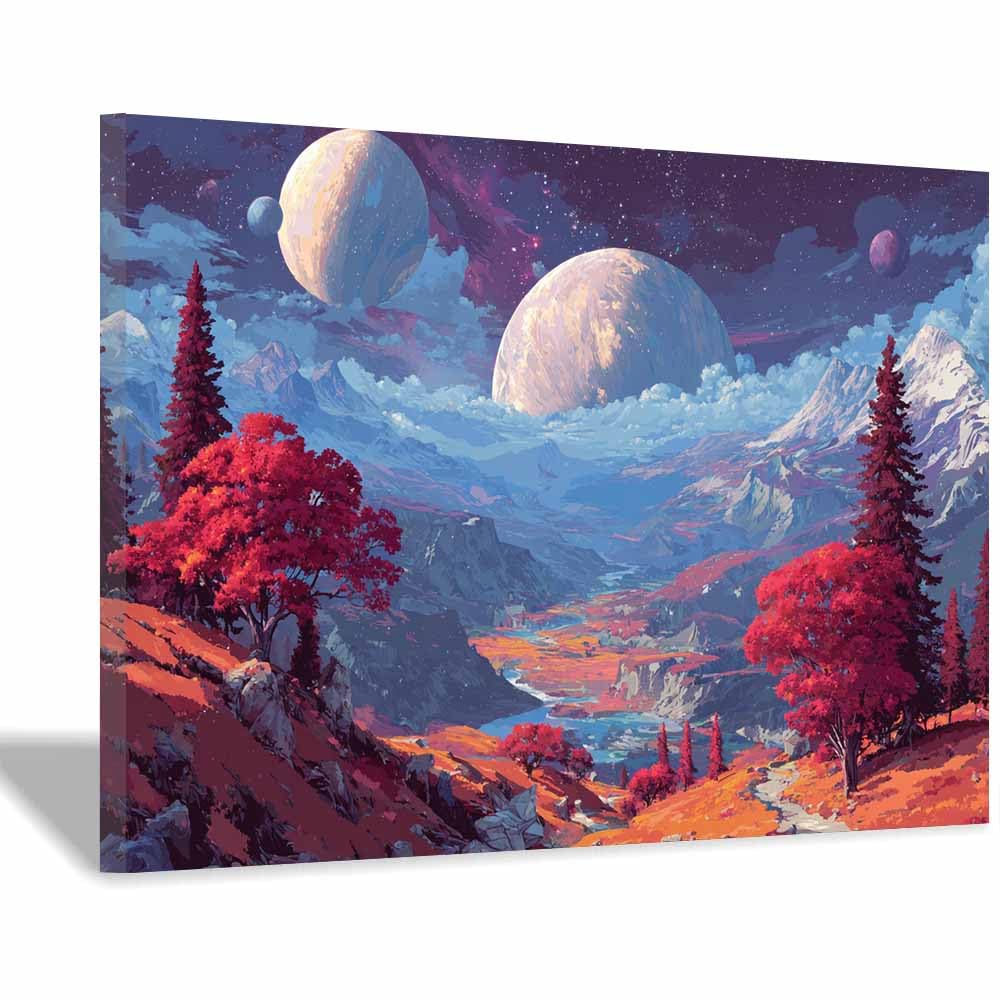 HUYEEI Landscape Wall Art Aliens scenery Modern Canvas Print On Artwork, Suitable for living room, bedroom, for Kids Room Decoretc.(multicolored)-70x100cm Framed