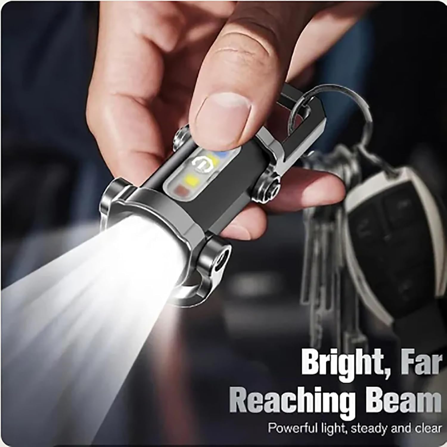Keyblazer, Portable Rechargeable Bright Keychain Flashlight,1200 Lumens EDC Mini Bright Keychain LED Flashlight with Mobile Power & Waterproof Function, 7 Lights Modes (Plastic-2PCS)