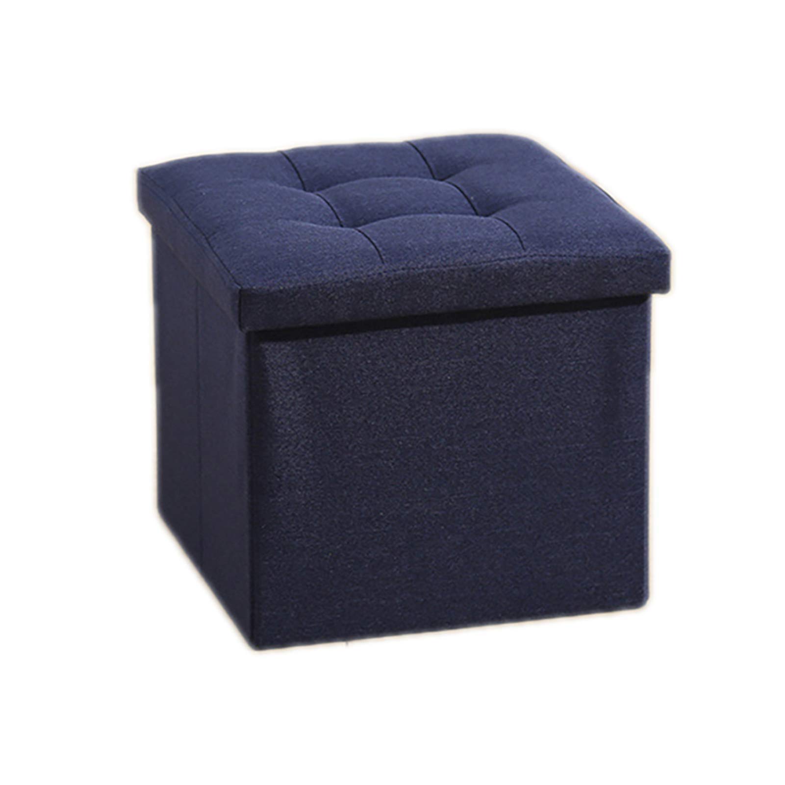 Poggiapiedi Pieghevole ottomano, poggiapiedi cubo Sedile Multifunzione Scatola di Giocattoli Pouf Quadrato in Lino Imbottito, 38 * 38 * 38 cm, Blu