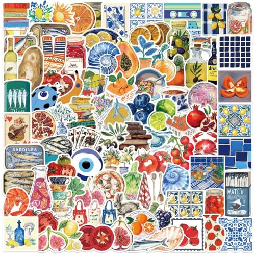 100 Pack Waterproof Vinyl Stickers - Aesthetic Summer Decals for Scrapbooking Journals Laptops Water Bottles | Cute Cartoon Watercolor Designs | Unique Gift Ideas for Girls Teens Adults