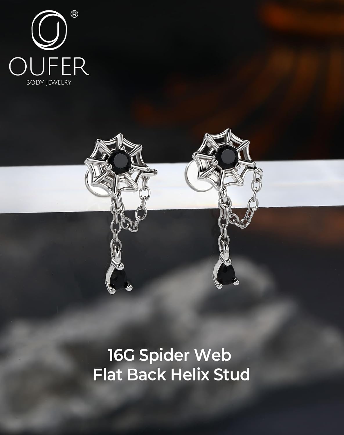 OUFER 16G Spider Web Helix Piercing Jewelry, Dangle Tragus Earrings