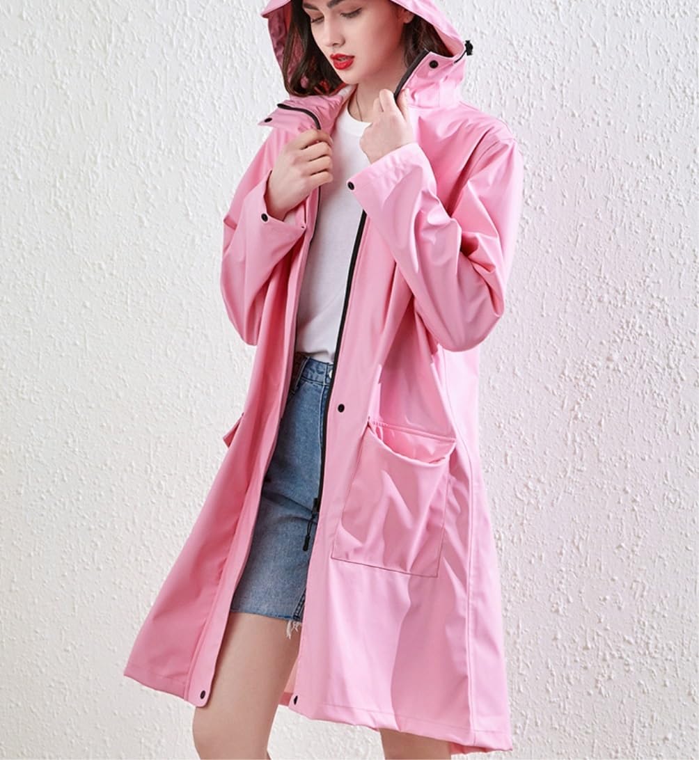 Chubasquero Chubasquero Fresco Rojo Cortavientos Abrigo Grueso Y Poncho De Lluvia Largo para Mujer Senderismo Al Aire Libre Ponchos De Lluvia Impermeables(Pink,XL)