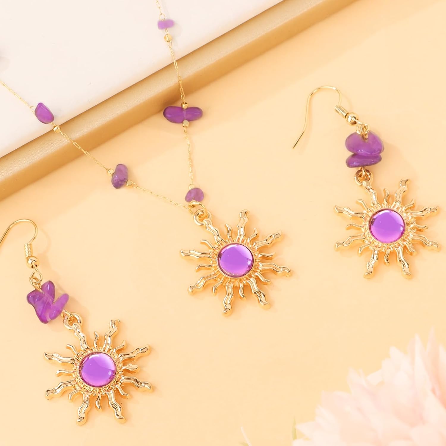 Crystal Sun Necklace and Fairytales Earrings for Women Purple Jewelry Set for Women - Image 4