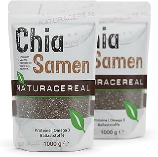 Chia Samen 2 kg – Naturacereal® – aus Paraguay, in Deutschland verpackt – vegan & glutenfrei – mit Omega-3 & Omega-6, Ballaststoffen & Protein – für Müsli, Smoothies, Chia-Pudding & Backen