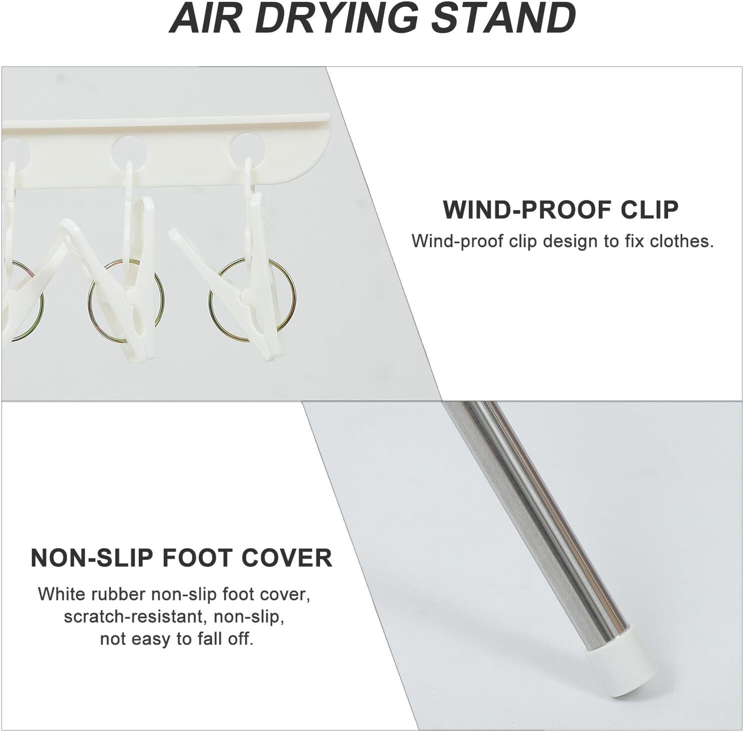 Cabilock Folding Clothes Drying Rack with Non-Slip Rods Windproof Air Drying Stand for Clothes Towels Diapers Sun Exposure Angle Space-Saving Laundry Rack for Balcony and Indoor Use