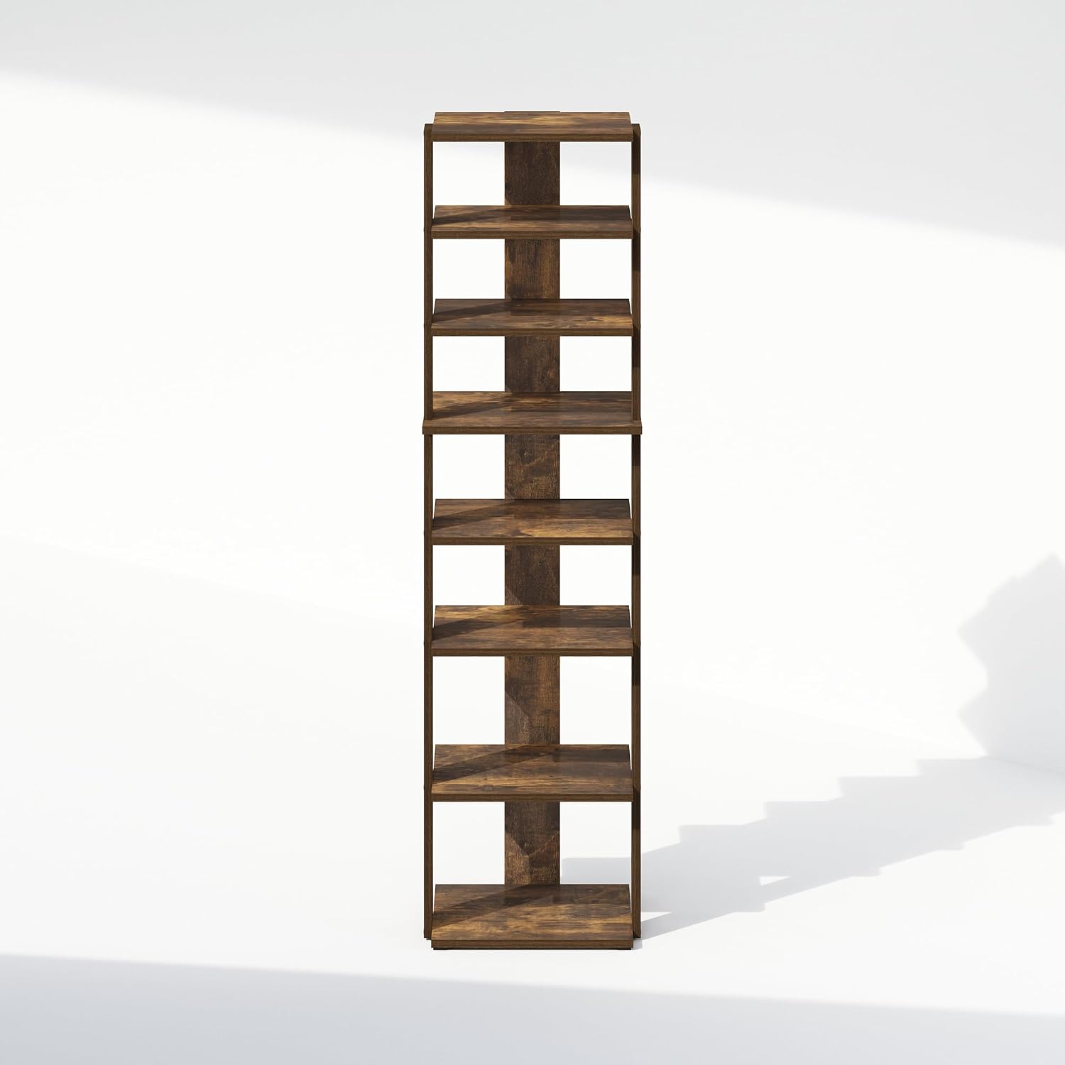 Furinno Turn-N-Tube Corner Shelf, 8-Tier Display Rack, Vertical Corner Storage Rack, Space Saving Organization and Storage, Entryway, Living Room, Closet, Amber Pine