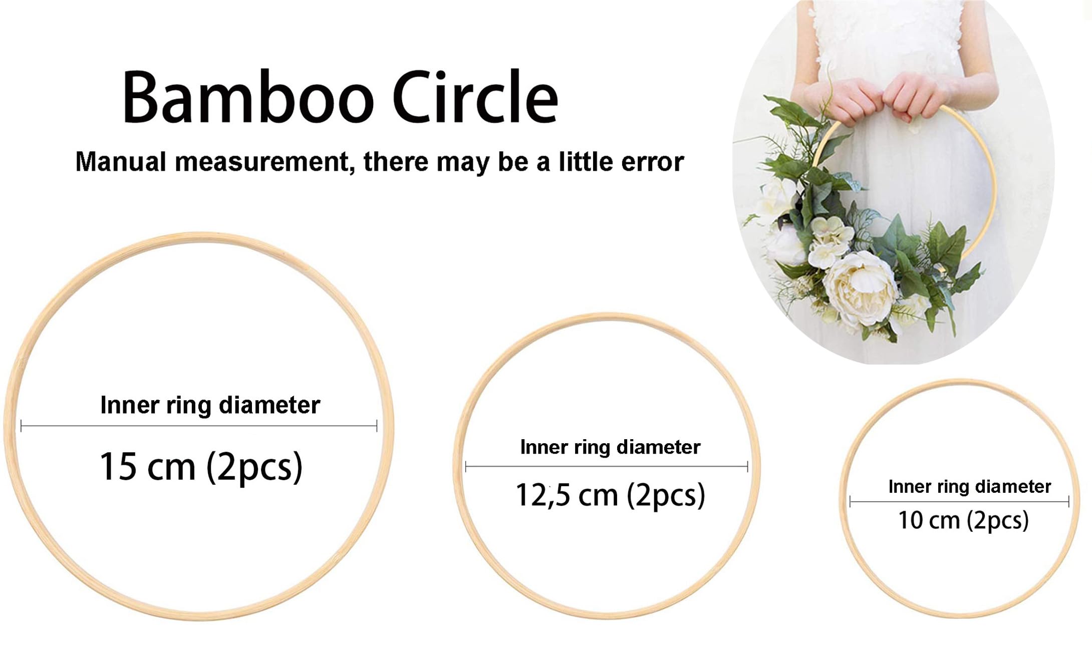 6 Stück Bambus Ringe Zum Basteln - 3 Größen Für Traumfänger & Makramee (10/12,5/15cm)