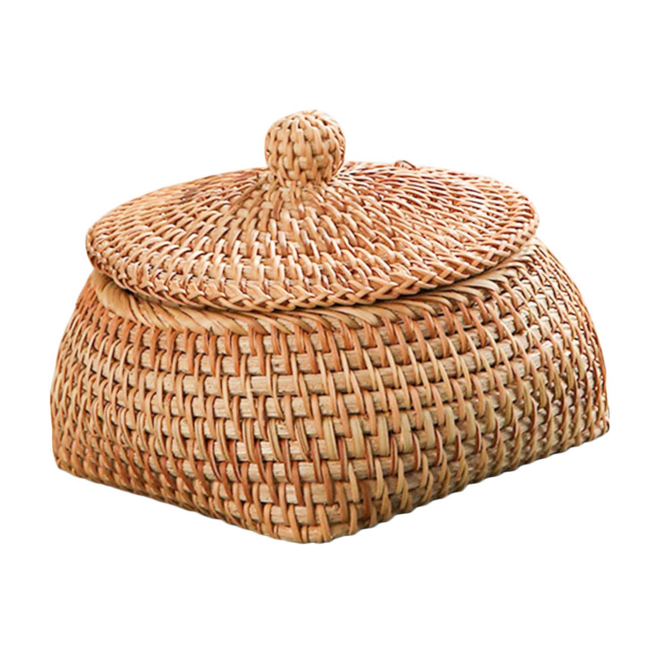 Cabilock 1pc Sundries Storage Box Cosmetic Basket Wicker Woven Basket Bread Basket with Lid Storage Bins for Toys Woven Storage Bins Food Basket Baskets Autumn Vines Light Brown