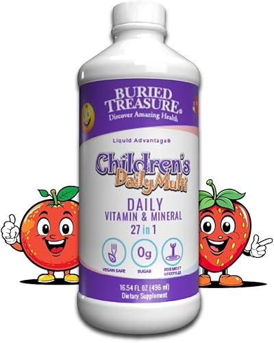 Buried Treasure - Multivitamínico líquido diario para niños, 16 onzas, 16 porciones, sabor naranja y mango, apoya a los niños con nutrientes y
