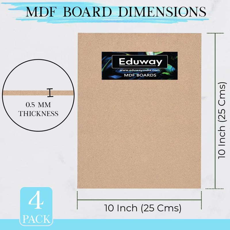 Image of Eduway 10x10 Inch MDF Art Canvas, Pack of 4 - Premium Cardboard Material for Artists, 4mm Thick, Off-White, Acrylic Paint, 25x25 cm