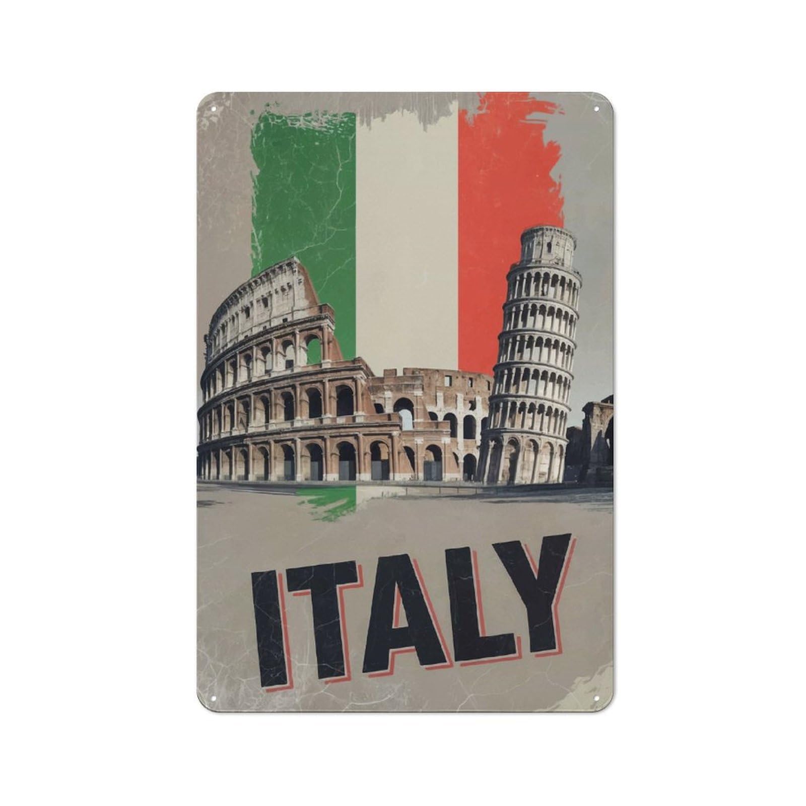Junmoney Italy Travel Tin Wall Plaque 30X20cm With For Garage Or Workshop, For Living Room, Hallway And Entrance Wall Decor