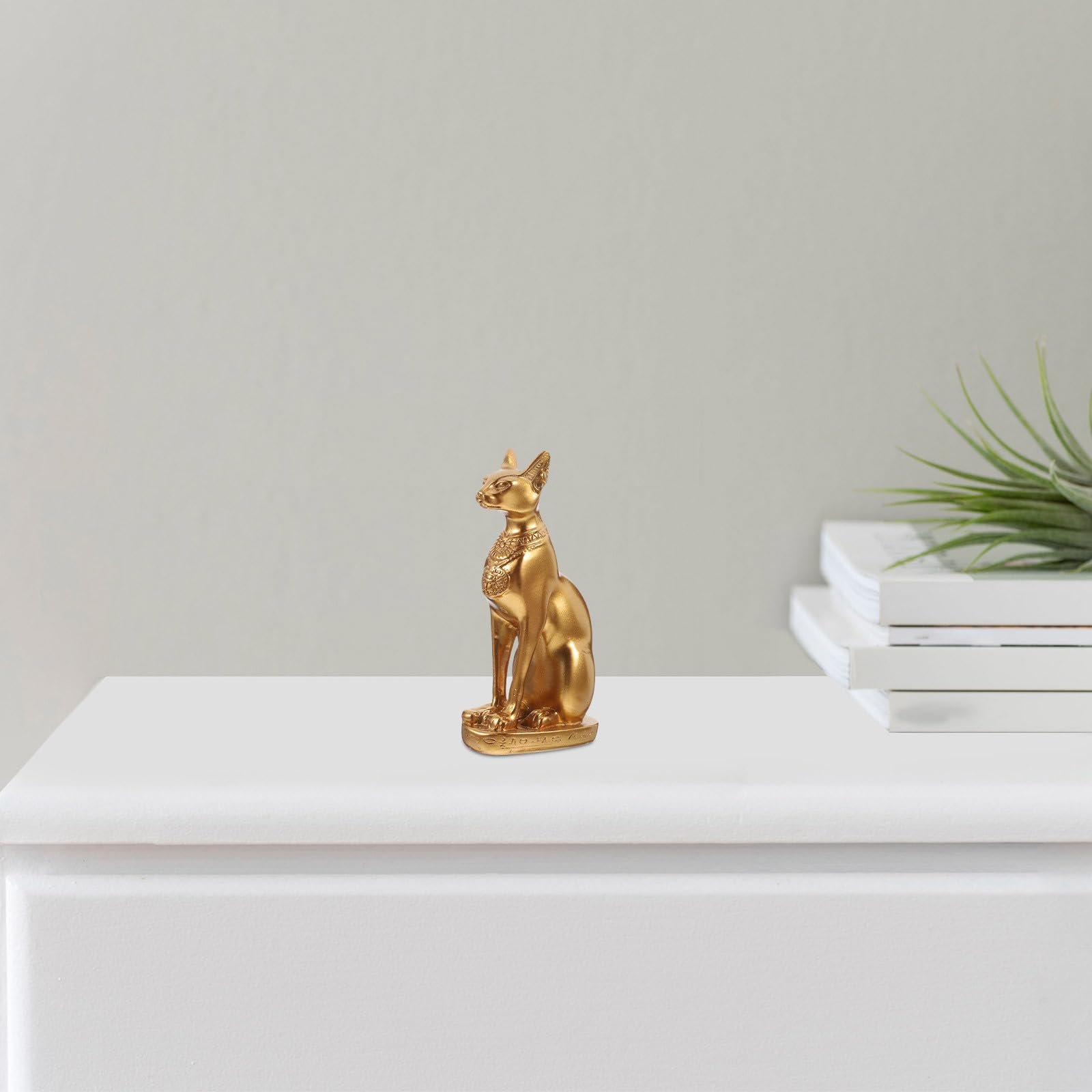 Luxshiny Estatua de Resina de Gato Egipcio Bastet Dorada, Figura Decorativa para Interiores y Escritorio, Adorno Artesanal de Mesa de Arena, Escultura Pequeña para Decoración del Hogar