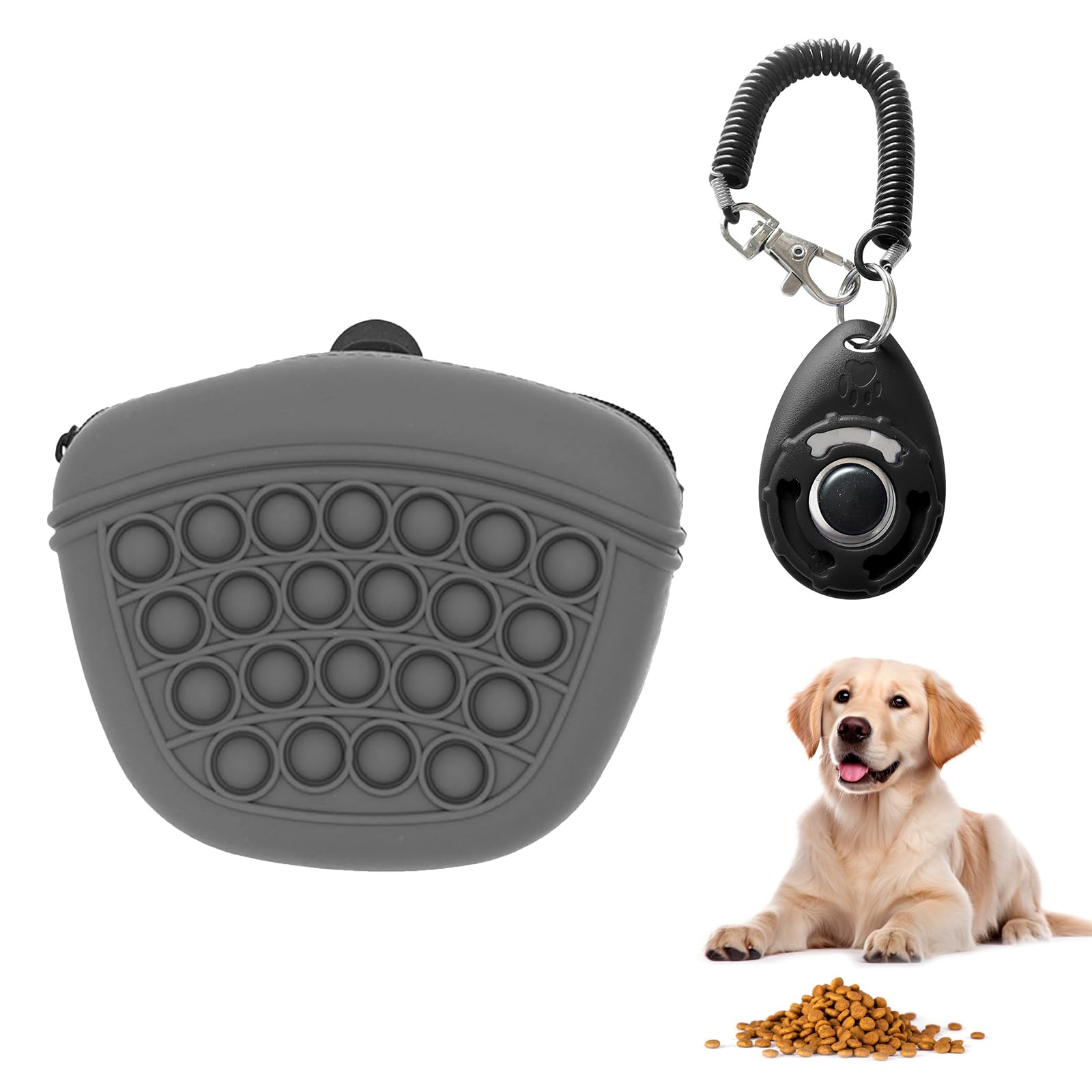 Wekuw Bolsa Premios Perro Adiestramiento Bolsa de Comida para Perros de Silicona Bolsa de Entrenamiento Bolsa Chuches Perro con Clicker Perros para Perros y Gatos