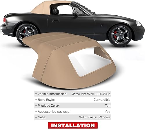Miniatura 3 de A-Premium Tapa blanda convertible marrón con ventana de plástico compatible con Mazda Miata 1990-2005 Convertible MA14 MA1100339902