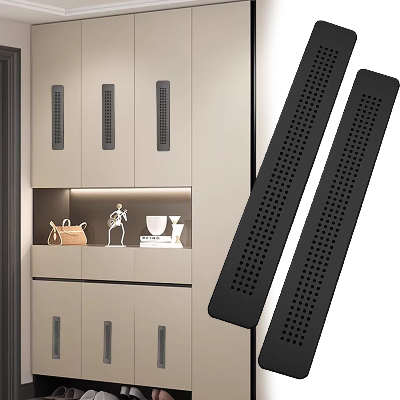 Cubierta de ventilación de aleación de aluminio para armarios, techo y pared, tapa de parrilla doble (32 x 155 mm) para puertas de armario y zapatero
