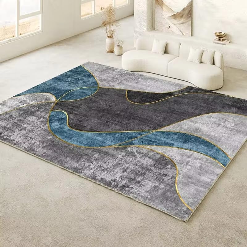 Tapis abstrait moderne lavable pour un salon chaleureux et design