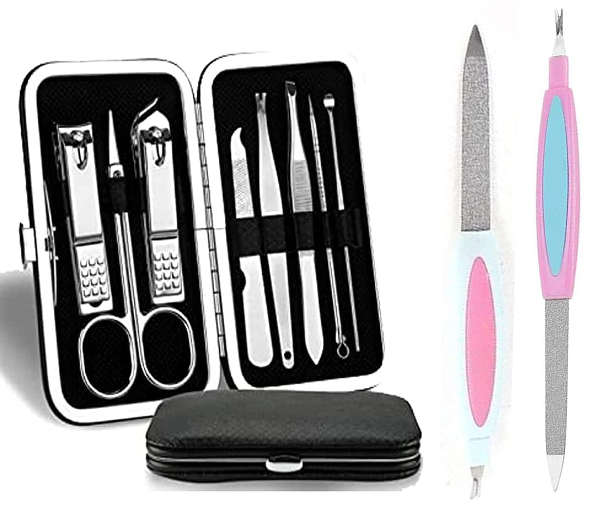 Jangra Nail File Set of 2 Nail Care Tool Cuticle Trimmer Fingernail File for Manicure, Nail Strengthener hardener, Nails Buffer for Natural and Acrylic Nail filer with 8-in-1 Pedicure Kit